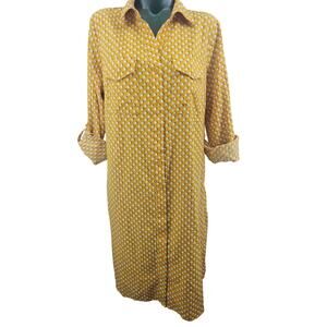 NY Collection Mustard Yellow & White Polka Dot Button Blouson Dress XL 2508